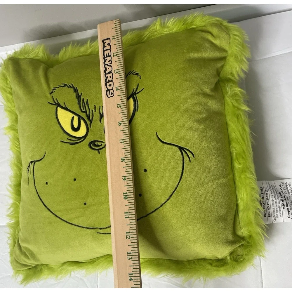 Dr. Seuss The Grinch 16x16 Green Faux Fur Christmas Throw Pillow Ruz 2024